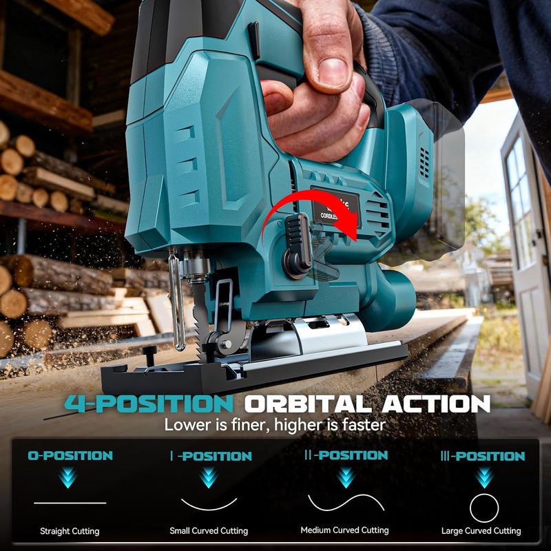 Ecarke Cordless Jig Saw Compatible With Makita 18V Battery (Only Tool), 4 Orbital Sets, 6 Variable Speeds Control, Dust-Blowing, ±45° Bevel Cuts, LED Light and 6PCS Blades For Cutting - Image 3